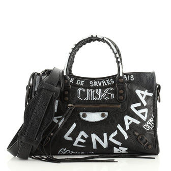 Balenciaga City Graffiti Classic Studs Bag Leather Small