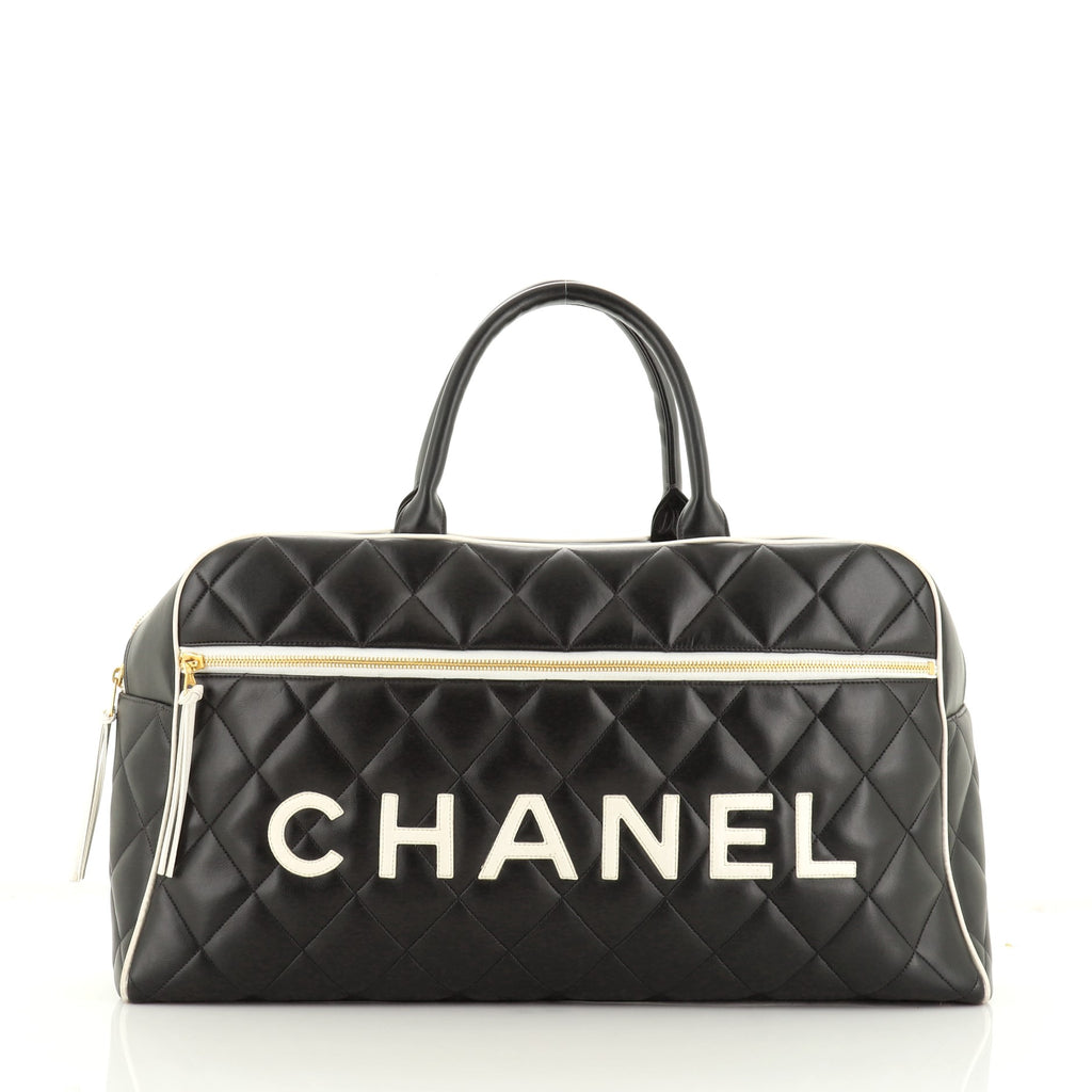 Chanel Vintage Logo Bowler Bag Quilted Lambskin Large Black 5420719