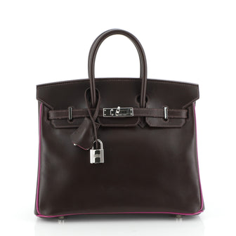 Hermes Birkin Handbag Bicolor Box Calf with Palladium Hardware 25