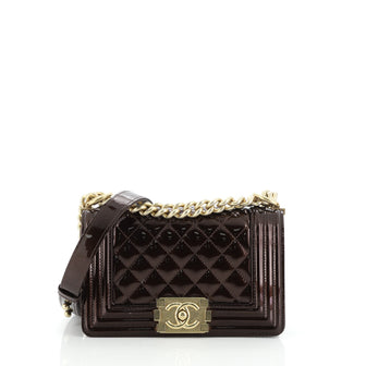 Chanel Boy Flap Bag Quilted Patent Small