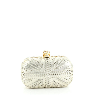 Alexander McQueen Britannia Skull Box Clutch Woven Leather Small