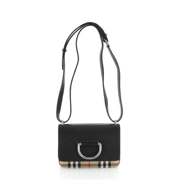 Burberry D-Ring Shoulder Bag Leather with Vintage Check Canvas Mini
