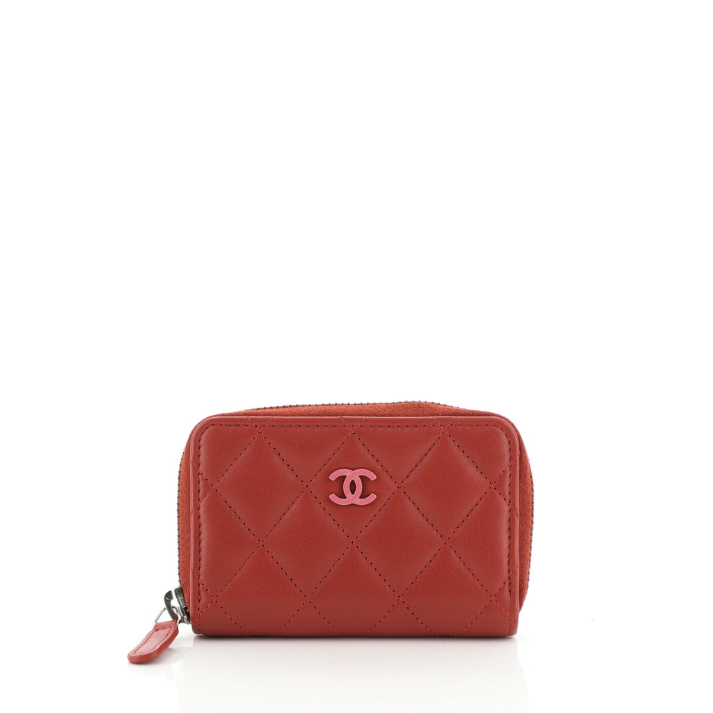CHANEL Caviar Quilted Zip Coin Purse Red 899668