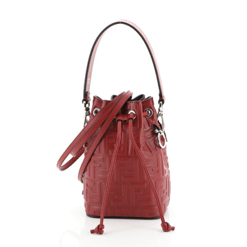 Fendi Mon Tresor Bucket Bag Zucca Embossed Leather Mini