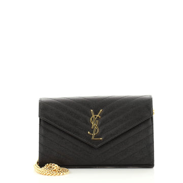 Saint Laurent Classic Monogram Wallet on Chain Matelasse Chevron Metallic Leather Medium