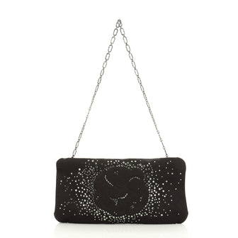 Chanel Camellia Diamante Convertible Clutch Crystal Embellished Satin Small