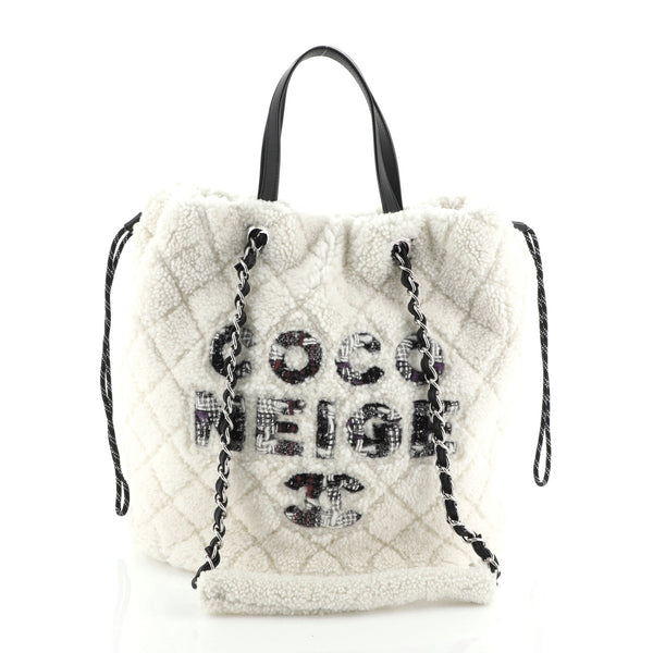 White Chanel Large Coco Neige Shopping Tote Satchel