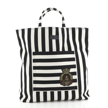 Gucci Crest Tote Striped Canvas Tall