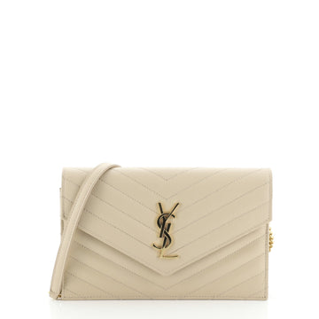 Saint Laurent Classic Monogram Wallet on Chain Matelasse Chevron Leather Small