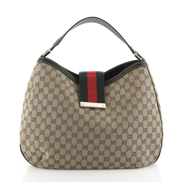 Gucci New Ladies Web Hobo GG Canvas Large