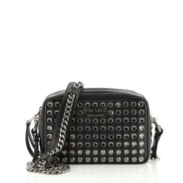 Prada Camera Bag Rhinestone Embellished Diagramme Quilted Leather Small