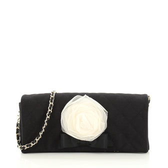 Chanel Vintage Camellia Chain Flap Clutch Quilted Canvas East West