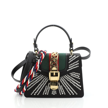 Gucci Sylvie Top Handle Bag Crystal Embellished Satin Mini