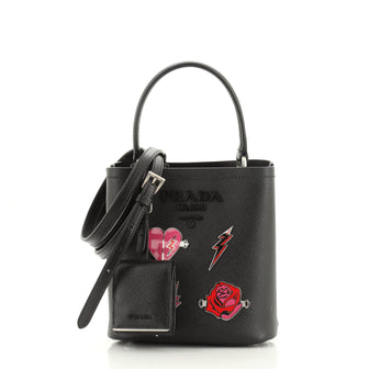 Prada Convertible Bucket Bag Embellished Saffiano Leather Mini