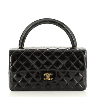 Chanel Vintage Twin Top Handle Flap Bag Quilted Patent Medium