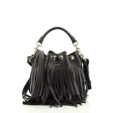 Saint Laurent Fringe Emmanuelle Bucket Bag Leather Small