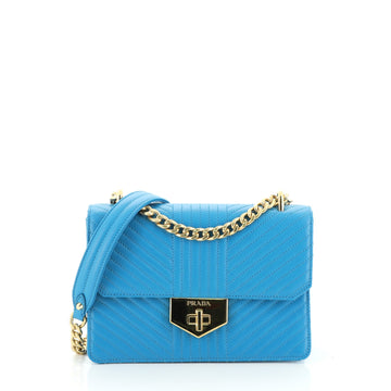 Prada Turn Lock Chain Shoulder Bag Chevron Leather Medium