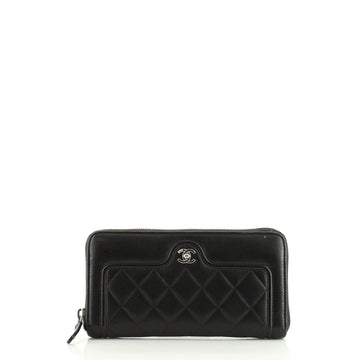 Chanel CC Lock Zip Around Wallet Quilted Lambskin
