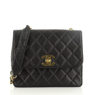 Chanel Vintage Square CC Flap Bag Quilted Caviar Jumbo