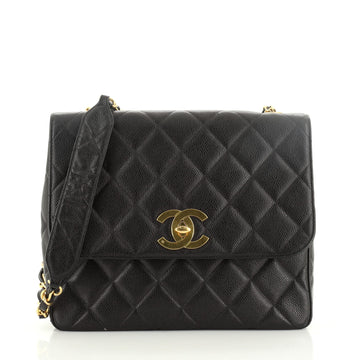 Chanel Vintage Square CC Flap Bag Quilted Caviar Jumbo