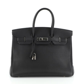 Hermes Birkin Handbag Black Togo with Palladium Hardware 35
