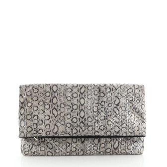 Saint Laurent Letters Fold Over Clutch Python Embossed Leather