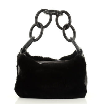 Chanel Vintage Leather Ring Handle Hobo Fur with Leather Medium