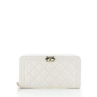 Chanel Boy Zip Around Wallet Quilted Caviar Long