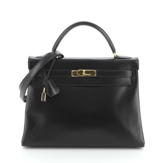 Hermes Kelly Handbag Black Box Calf with Gold Hardware 32