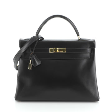 Hermes Kelly Handbag Black Box Calf with Gold Hardware 32
