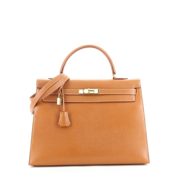 Hermes Kelly Handbag Brown Courchevel with Gold Hardware 35