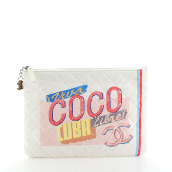 Chanel Coco Cuba Pouch Quilted Printed Canvas Small