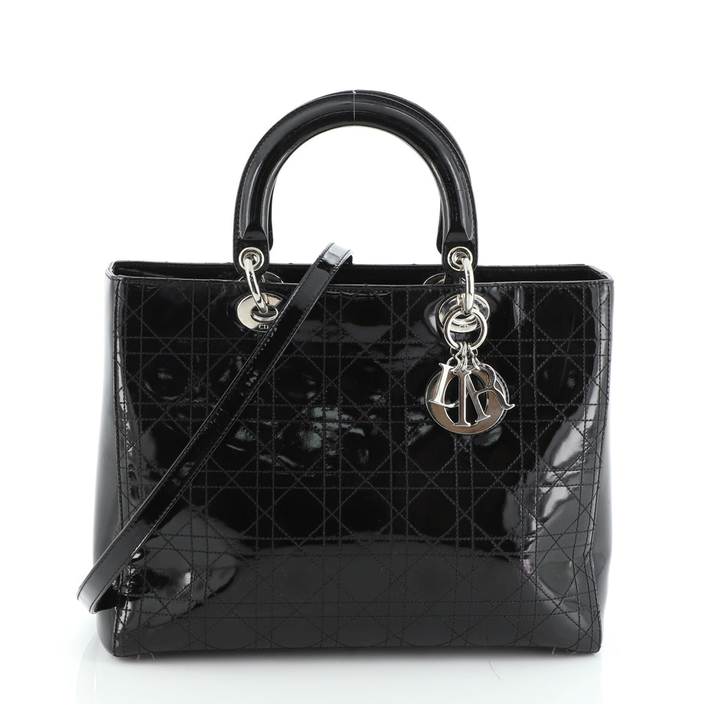Christian Dior Lady Dior Bag Stitched Cannage Patent Large 54441