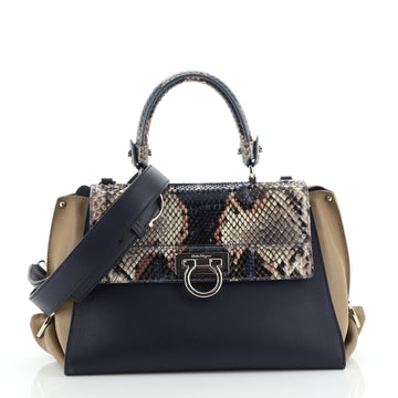 Salvatore Ferragamo Sofia Satchel Leather and Python Medium