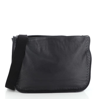 Bottega Veneta Double Compartment Messenger Bag Leather with Intrecciato Detail Large