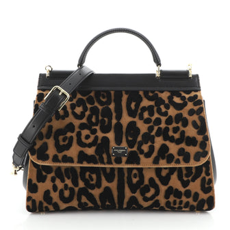 Dolce & Gabbana Miss Sicily Bag Leopard Print Velvet with Leather Large