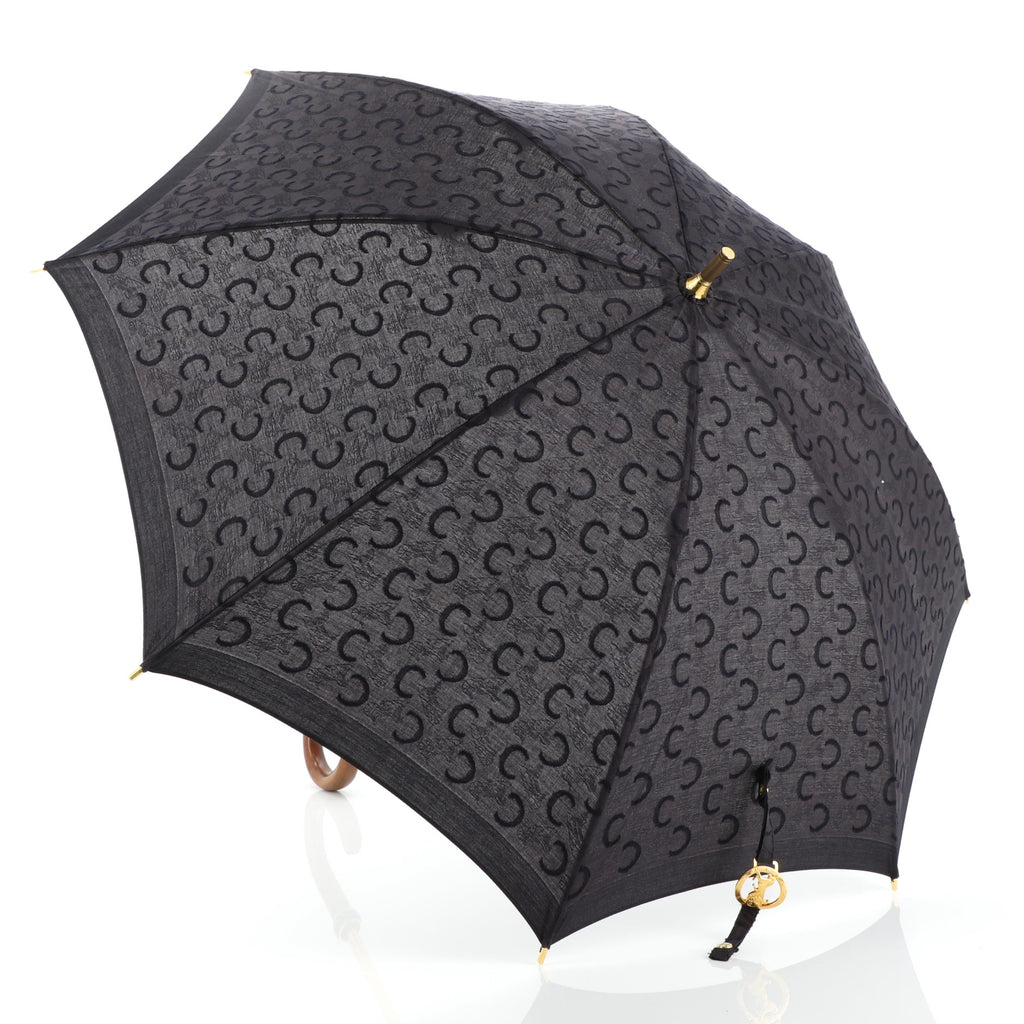 Celine Vintage Logo Sun Umbrella Jacquard Canvas Black 5448819