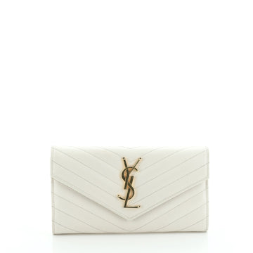 Saint Laurent Classic Monogram Flap Wallet Matelasse Chevron Leather Large