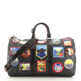 Louis Vuitton Keepall Bandouliere Bag Alps Patches Damier Graphite 45