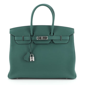Hermes Birkin Handbag Green Togo with Palladium Hardware 35