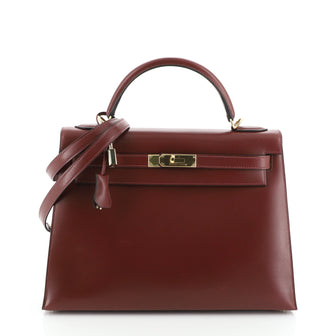 Hermes Kelly Handbag Red Box Calf with Gold Hardware 32