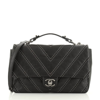 Chanel CC Chain Top Handle Flap Bag Stitched Calfskin Medium