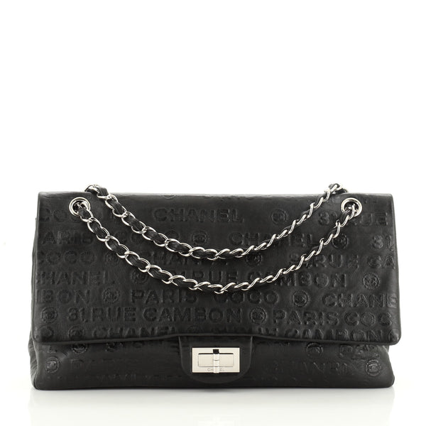 Chanel 31 Rue Cambon Double Flap Bag Embossed Leather Maxi Black