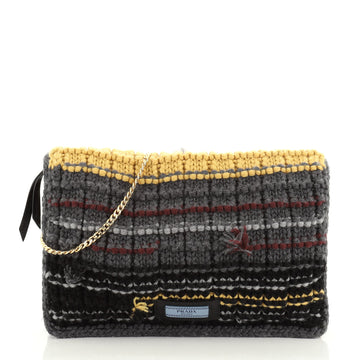 Prada Etiquette Chain Flap Bag Cable Knit Wool Medium