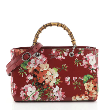 Gucci Bamboo Shopper Tote Blooms Print Leather Medium