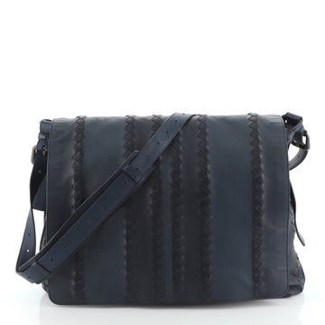Bottega Veneta Flap Messenger Bag Leather with Intrecciato Detail Large