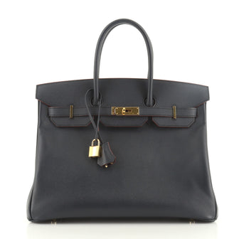 Hermes Contour Birkin Bag Blue Epsom with Gold Hardware 35