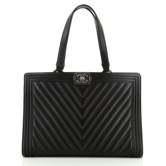 Chanel Boy Shopping Tote Chevron Quilted Calfskin Large