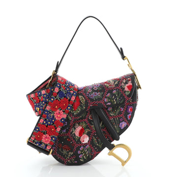 Christian Dior Saddle Bag Embroidered and Beaded Leather Medium