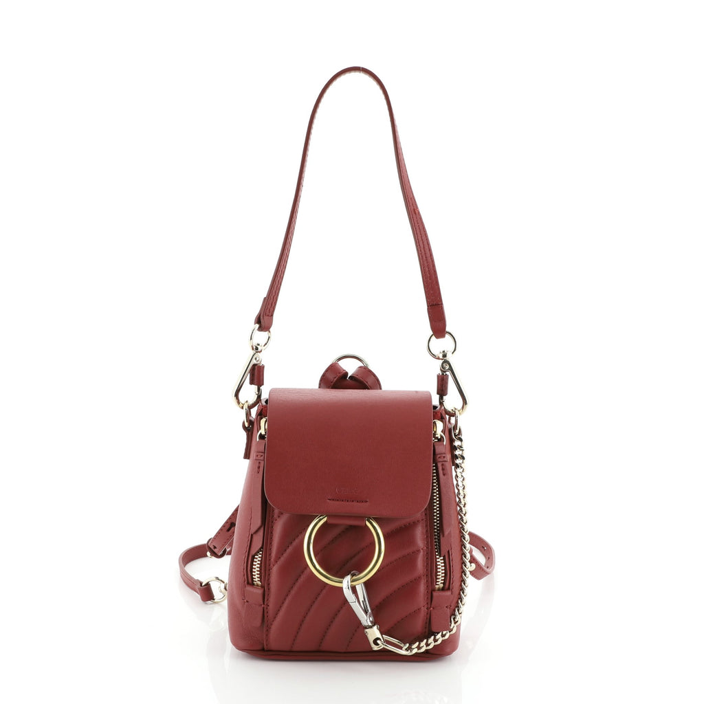 chloé faye small quilted full leather backpack Chloe Faye Backpack Quilted Leather Mini Red 5456695